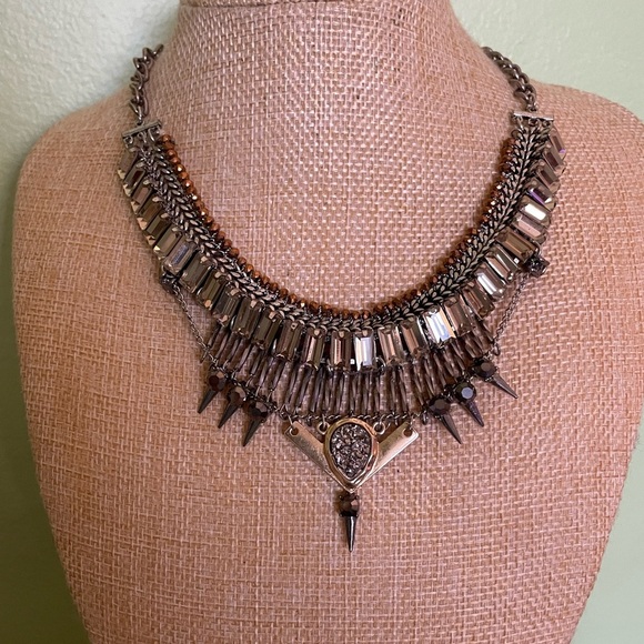 Elegant Silver and Brown Statement Necklace - Picture 1 of 5